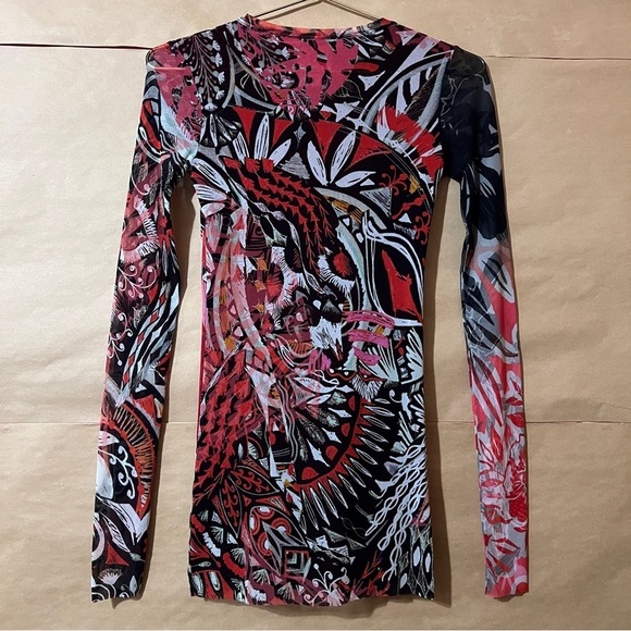 Fuzzi Jean Paul Gaultier Patchwork Mesh Top Long Sleeve Y2K Indie Sleaze Size XS - Picture 8 of 11